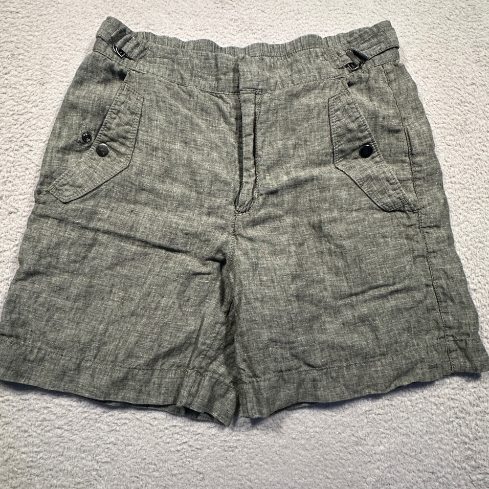Athleta 100% Linen Voyager Shorts Women 4 Green Grey 586829-01 Summer Casual